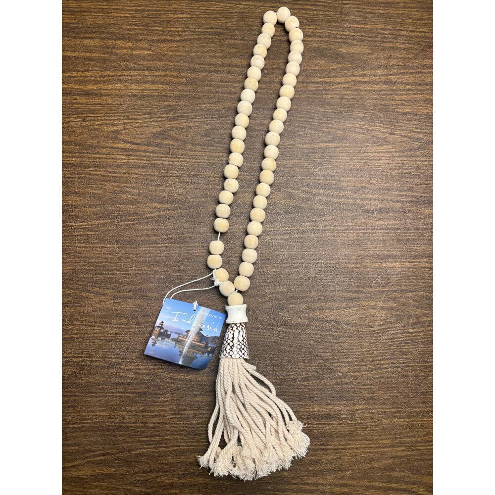 Coastal Beach Nautical Shell & Wooden Beads Hanging Tassel Home Decor Gift NWT
